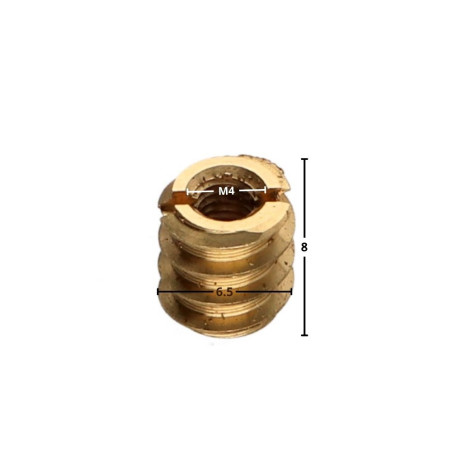 1 x Self Tapping Insert Slotted Brass M4 6.5X8 slit 1.20