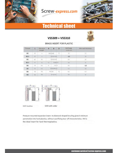 1 x Self Tapping Insert EXPANSIONFIX Brass M6X12.8