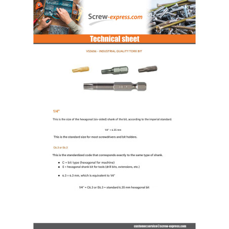 1 x Bit Industrial quality 1/4" C6.3 Titanium T25 Length 25