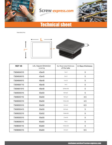 1 x Square Hole Plugs For Tubes 50X50 Tube wall...
