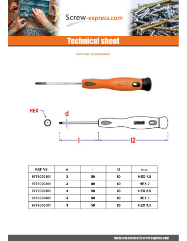 1 x Screwdriver end Hexagonal 2 Total Lengh 80...