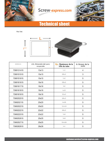 1 x Square Hole Plugs For Tubes 48X48 Tube wall...