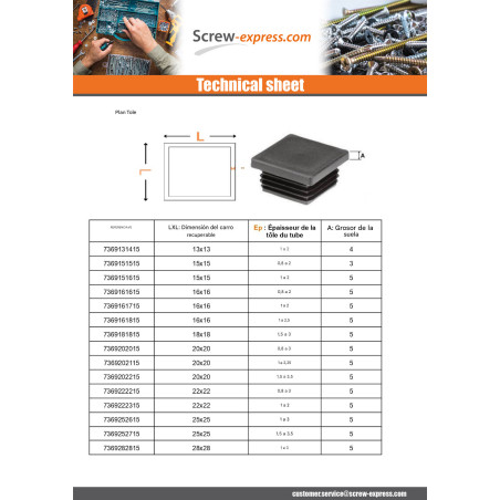 1 x Square Hole Plugs For Tubes 50X50 Tube wall thickness 2.6 to 4 Black Polyethylene