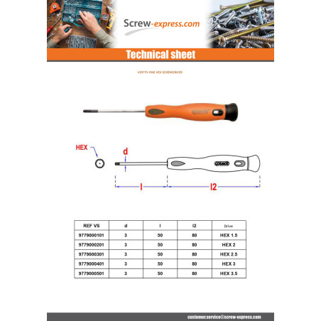 1 x Screwdriver fine Hexagonal 3 Total Lengh 80 Length Metal Thread 50