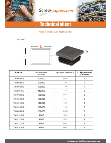 1 x Square Hole Plugs For Tubes 60X60 Tube wall...