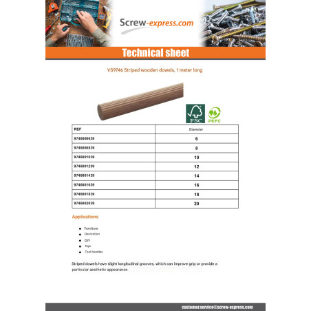 1 x Grooved wooden trunnion Diameter 14 Length 1 Meter