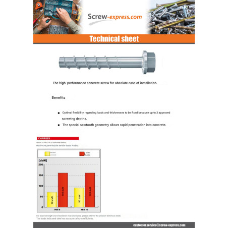 1 x V.BETON Hexagonal Head FISCHER ULTRACUT FBS II 8X70 8-14 T40 S13 Zinc Plated