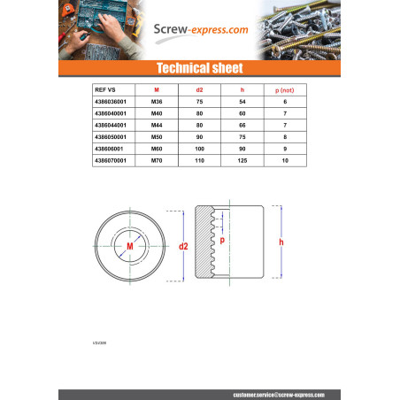 1 x Nut Cylindrical Thread Trapezoidal Right 30X6 BRONZE