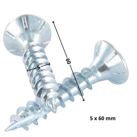 1 x Chipboard Screw Tekor Countersunk Head With Serration Pozi PZ2 5X60 Thread Length: 36 cut Type 17 Drilling Point Zinc