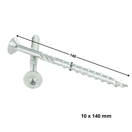 1 x Framing screws TEKOR Countersunk Head With Serration T40 10X140 Thread Length: 80 cut Type 17 Drilling Point Zinc