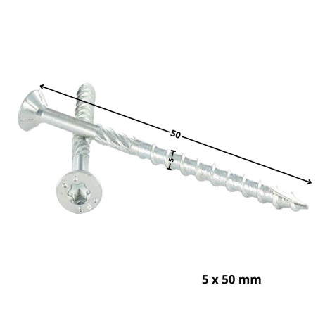 1 x Framing screws TEKOR Countersunk Head With Serration T25 5X50 Thread Length: 27 cut Type 17 Drilling Point Zinc Plated