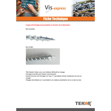 1 x Framing screws TEKOR Countersunk Head With Serration T25 5X100 Thread Length: 50 cut Type 17 Drilling Point Zinc