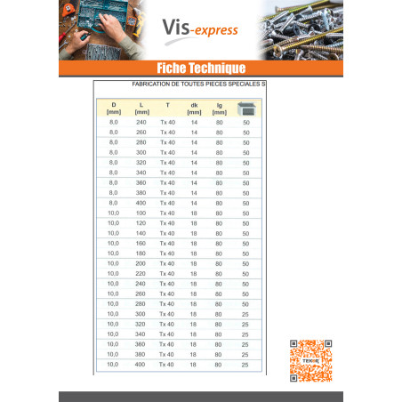 1 x Framing screws TEKOR Countersunk Head With Serration T25 5X40 Thread Length: 22 cut Type 17 Drilling Point Zinc Plated