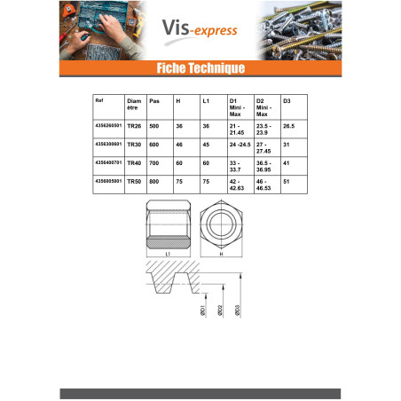 1 x Hexagonal nuts SKM Round Head 12X3 Trapezoidal Right Steel