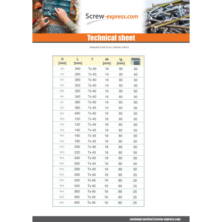 1 x Framing screws TEKOR Countersunk Head With Serration T30 6X140 Thread Length: 70 cut Type 17 Drilling Point Zinc
