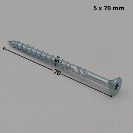 1 x Framing screws TEKOR Countersunk Head With Serration T25 5X70 Thread Length: 37 cut Type 17 Drilling Point Zinc Plated