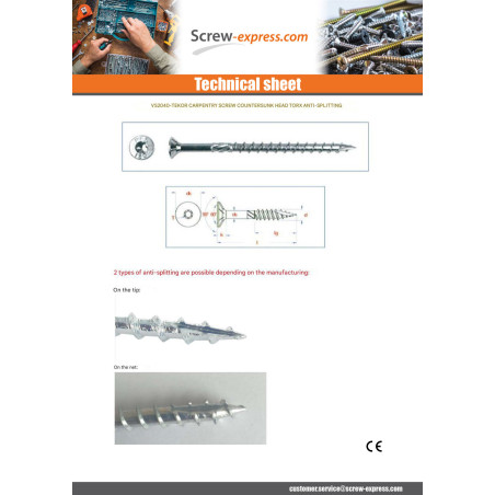 1 x Framing screws TEKOR Countersunk Head With Serration T25 5X70 Thread Length: 37 cut Type 17 Drilling Point Zinc Plated