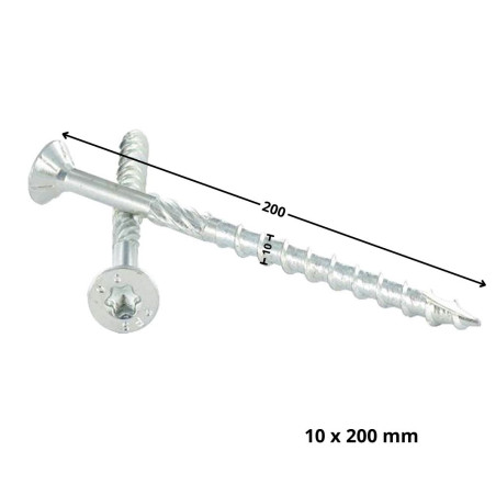 1 x Framing screws TEKOR Countersunk Head With Serration T40 10X200 Thread Length: 80 cut Type 17 Drilling Point Zinc