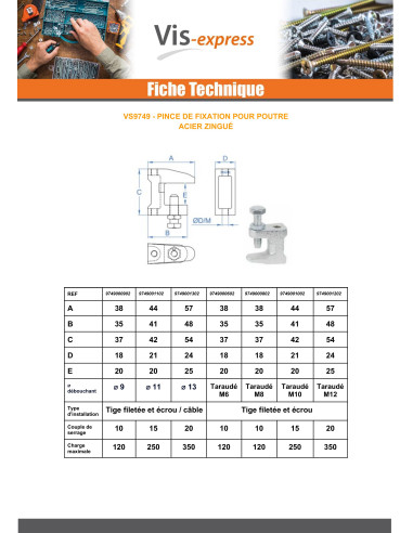 1 x Beam clamp Diameter 11 Zinc Plated