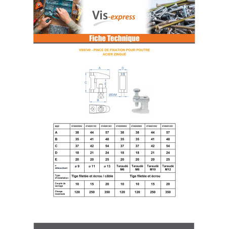 1 x Beam clamp Diameter 11 Zinc Plated