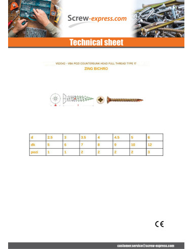 1 x Chipboard Screw Tekor Countersunk Head Pozi...