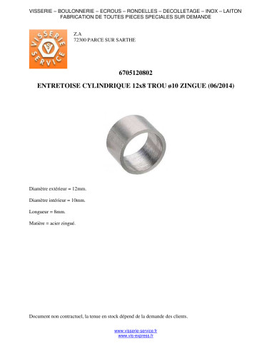 1 x Coupling Nut Smooth 12X8 Hole 10 Zinc Plated
