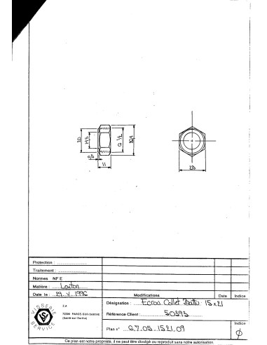 1 x Nut Brass COLLAR DEFEATED 15X21