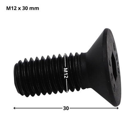 1 x Machine Screw Flat Head Hexagon Recess Hexagon Socket 8 M12X30 Full Thread Class 10.9 Steel