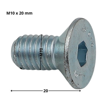 1 x Machine Screw Flat Head Hexagon Recess Hexagon Socket 6 M10X20 Full Thread Class 10.9 Zinc Plated