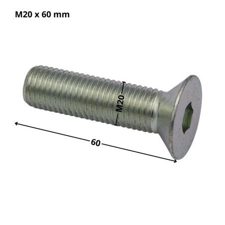 1 x Machine Screw Flat Head Hexagon Recess Hexagon Socket 12 M20X60 Full Thread Class 10.9 Zinc Plated