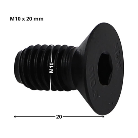 1 x Machine Screw Flat Head Hexagon Recess Hexagon Socket 6 M10X20 Full Thread Class 10.9 Steel