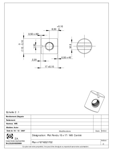 1 x Barrel nut 15X17 M8 CENTER Zinc Plated