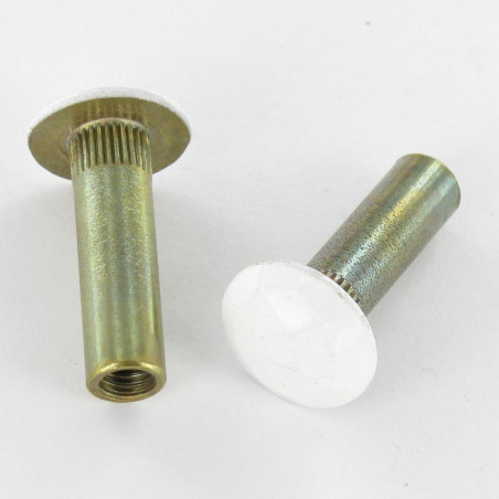 1 x Nut Bookbinder HAMMERED M8X28 Inner Thread M6 (Blind Hole) Brass Ral9016/Traffic Signalisation