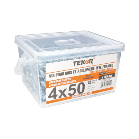 1 x Bucket 385 Chipboard Screws 4X50 Countersunk Head T20 cut Type 17 Drilling Point Zinc Plated