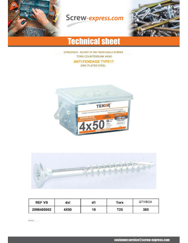 1 x Bucket 385 Chipboard Screws 4X50...