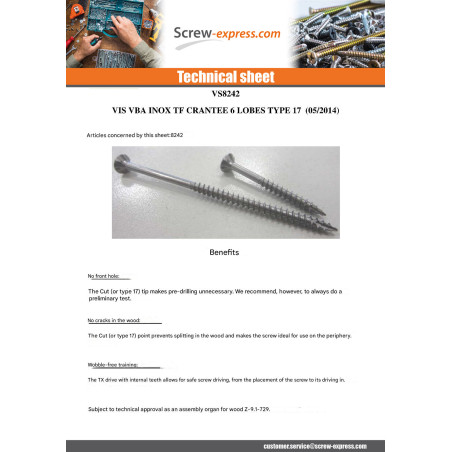 1 x Chipboard Screw Tekor Stainless Steel A2 Countersunk Head With Serration T20 4.5X60 Thread Length: 35 cut Type 17