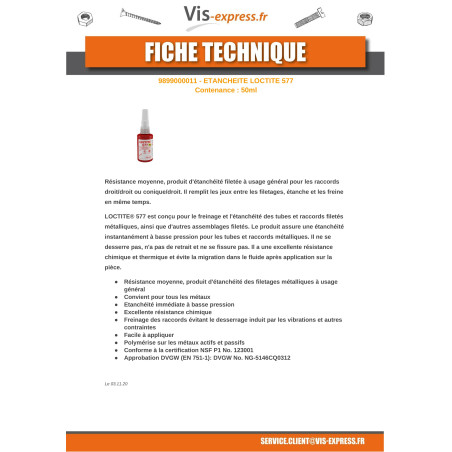 1 x Sealing medium strength LOCTITE 577