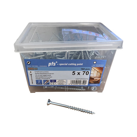 1 x Bucket of 160 Chipboard Screws 5X70 Countersunk Head T25 cut Type 17 Drilling Point Zinc Plated