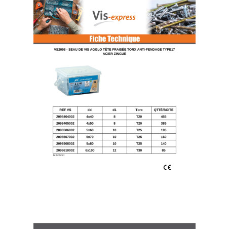 1 x Bucket 160 Chipboard Screws 5X70 Countersunk Head T25 cut Type 17 Drilling Point Zinc Plated