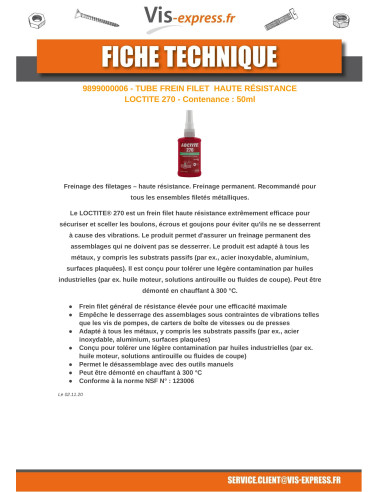 1 x Patch Nylon high strength 50ML LOCTITE 270