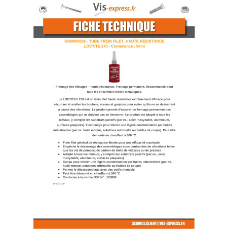 1 x Patch Nylon high strength 50ML LOCTITE 270