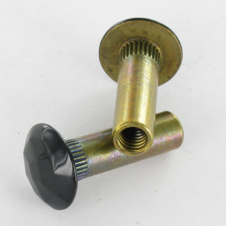 1 x Nut Bookbinder HAMMERED 8X28 Inner Thread M6 (Blind Hole) Brass Ral9005/Jet Black