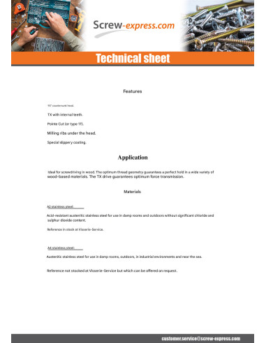 1 x Chipboard Screw Tekor Stainless Steel A2...