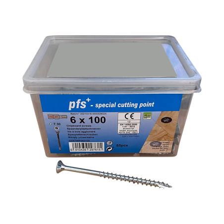 1 x Bucket 85 Chipboard Screws 6X100 Countersunk Head T30 cut Type 17 Drilling Point Zinc Plated