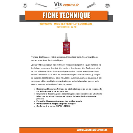 1 x Patch Nylon low strength 50ML LOCTITE 222