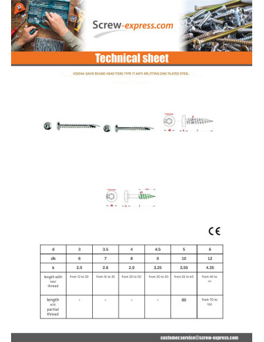 1 x Chipboard Screw Tekor Round Head T10 3X12...