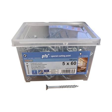 1 x Bucket 195 Chipboard Screws 5X60 Countersunk Head T25 cut Type 17 Drilling Point Zinc Plated