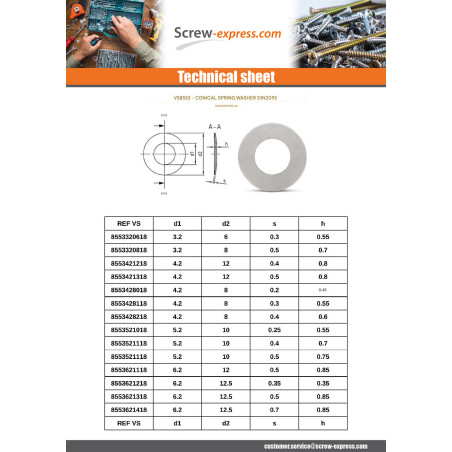 1 x Washer Conical SPRING Stainless Steel 7.2X14X0.5