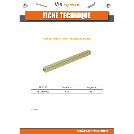 1 x Square Of GRIP Of Gate 8X8 Length 96 Zinc Plated