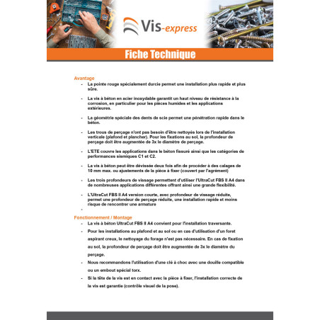 1 x Screw For Concrete Countersunk Head FISCHER ULTRACUT FBS II SK 10X65 Stainless Steel A4